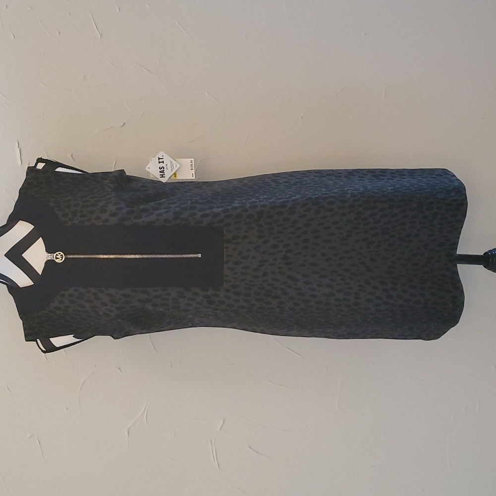 Michael Kors Black & Gray Leapard Print Lined Dress Med NWT